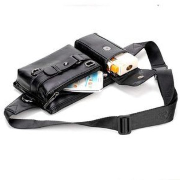 New Vintage Look Leather Waist Bag Black - Picture 5 of 6